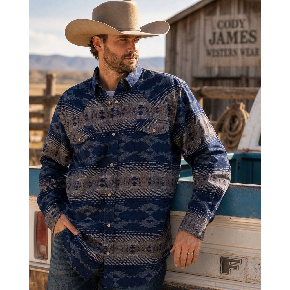 Cody‎ James Western Shirt 3X Blue Has Stick Tribal Snap Southwest NWT Cotton